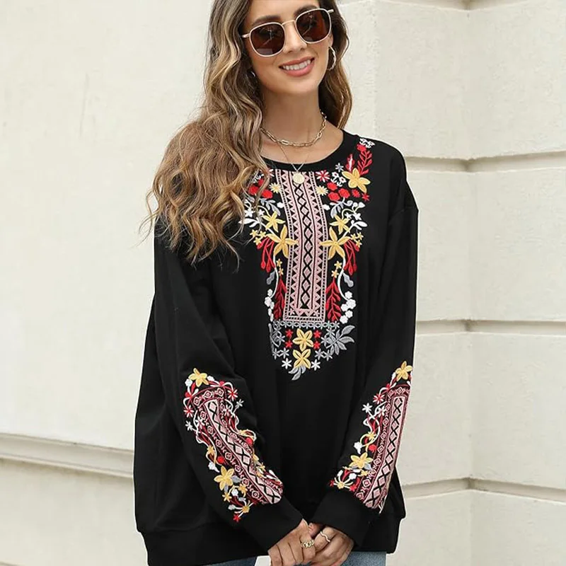 

Eaeovni Women's Mexican Embroidered Tops Traditional Boho Hippie Clothes Peasant Blouse Bohemian Long Sleeve Shirt Tunic