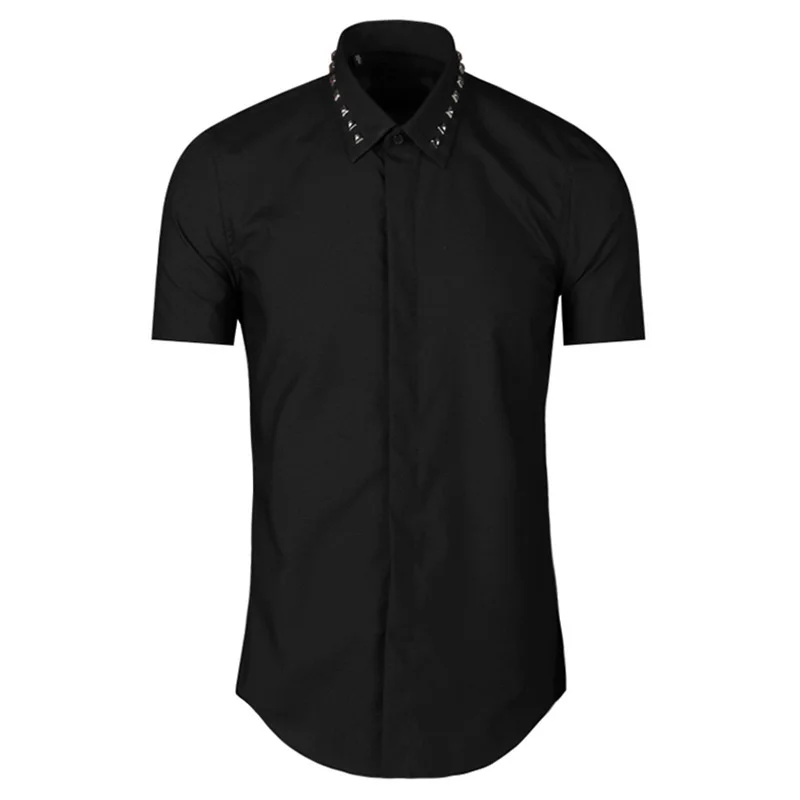 

Men New luxurious 2023 Embroidery Metal rivet Fashion Silk Casual Shirts Shirt high Pocket Short-sleeves S 2XL #D277