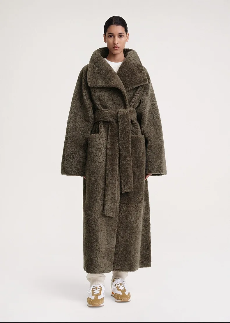 

Женская куртка T0 * teme *, Зимняя коллекция 2023 года, теплое винтажное классическое длинное пальто из искусственной кожи с мехом, зимняя куртка с поясом
