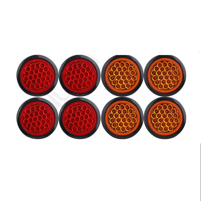 

4 Inch Round Trailer Tail Lights 24LED Stop Turn Tail Lights For Boat Truck RV Tractor Bus 4 Packs Amber