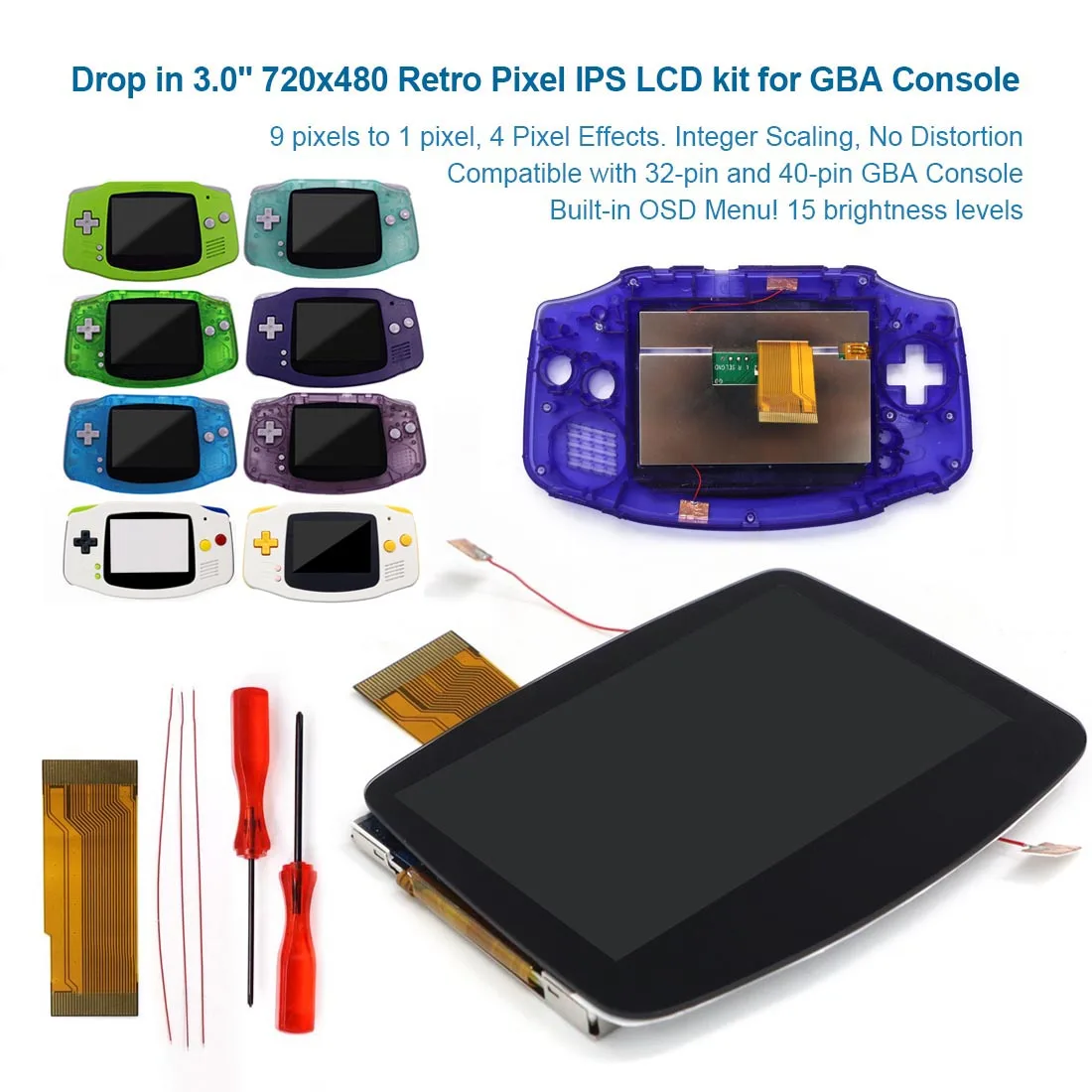 

HD V5 Laminated 720x480 Retro Pixel IPS Backlight LCD With Custom Shell For Gameboy Advance For GBA Console
