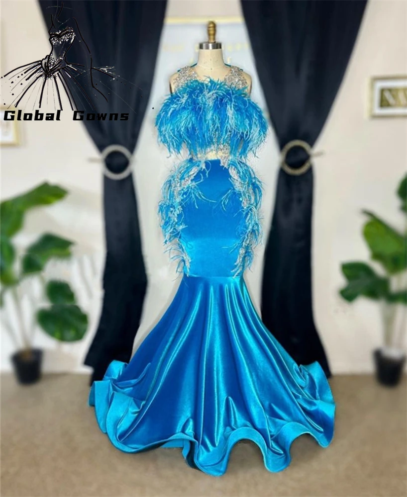 Blue O Neck Evening Dress For Black Girls Birthday Party Dresses Beaded Crystal Feathers Prom Gowns Mermaid Robe De Bal
Blue O Neck Evening Dress For Black Girls Birthday Party Dresses Beaded Crystal Feathers Prom Gowns Mermaid Robe De Bal