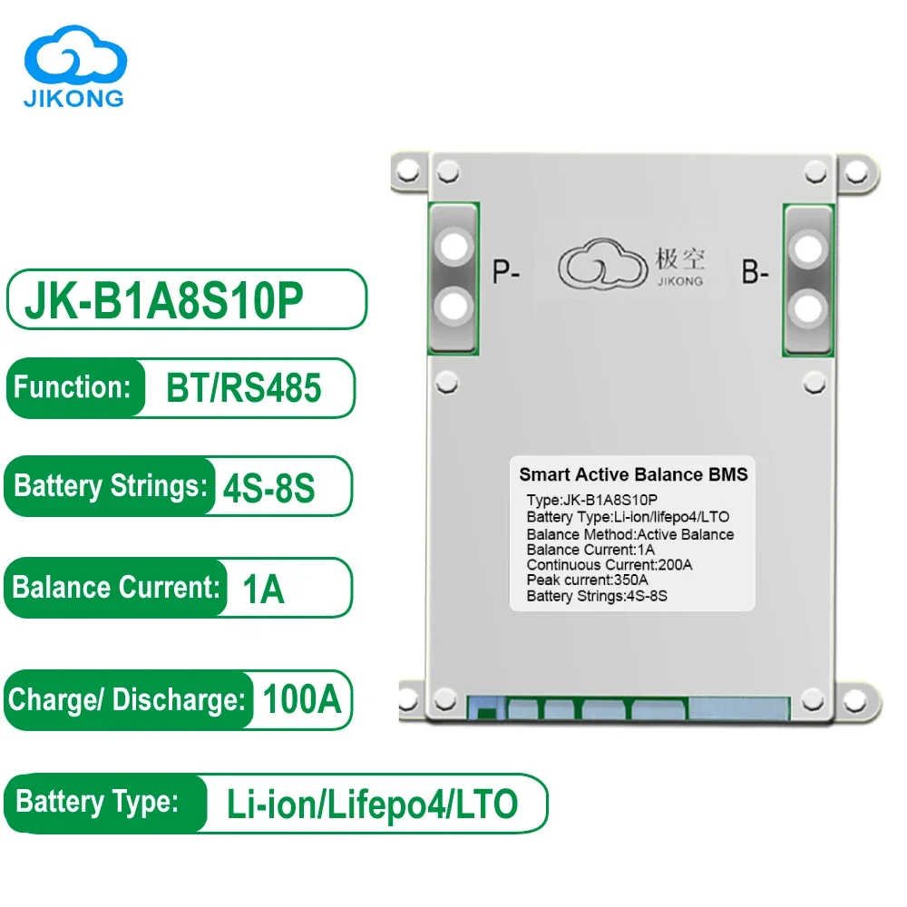 JK BMS Smart JK-B1A8S10P 4S 5S 6S 7S 8S Current Continuous Discharge 100A 1A Active Balance for Lifepo4 Li-ion LTO Camping
JK BMS Smart JK-B1A8S10P 4S 5S 6S 7S 8S Current Continuous Discharge 100A 1A Active Balance for Lifepo4 Li-ion LTO Camping