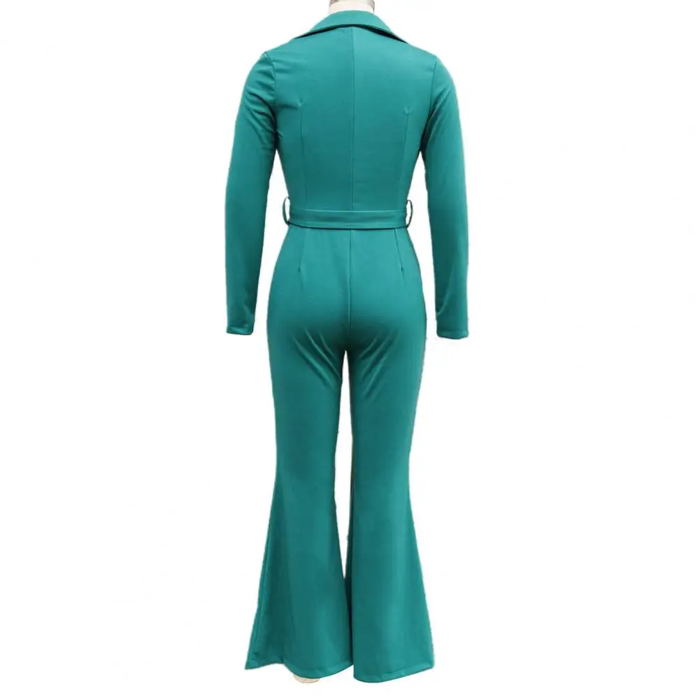 

Lady Spring Jumpsuit Elegant Women's High Waist Jumpsuit Flared Cuff Slim Fit Belted Solid Color for Fall Spring Fashion Ol