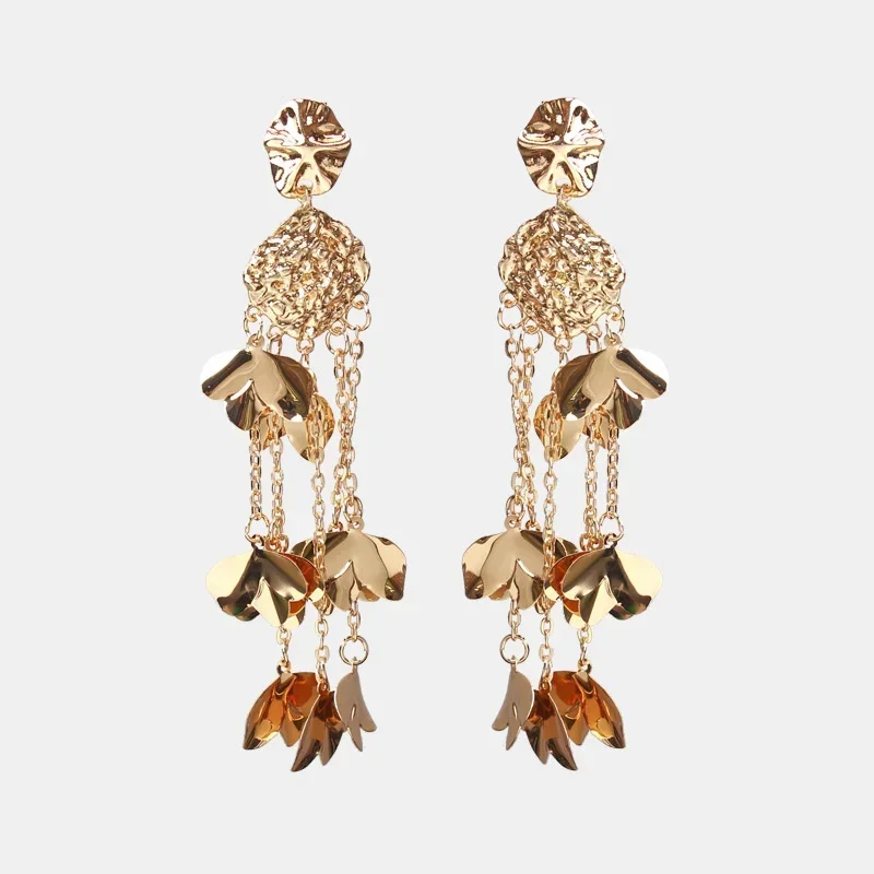 

High Grade Metallic Petal Sequin Tassels European and American Personality Exaggerated Temperament High-end Earrings for Women