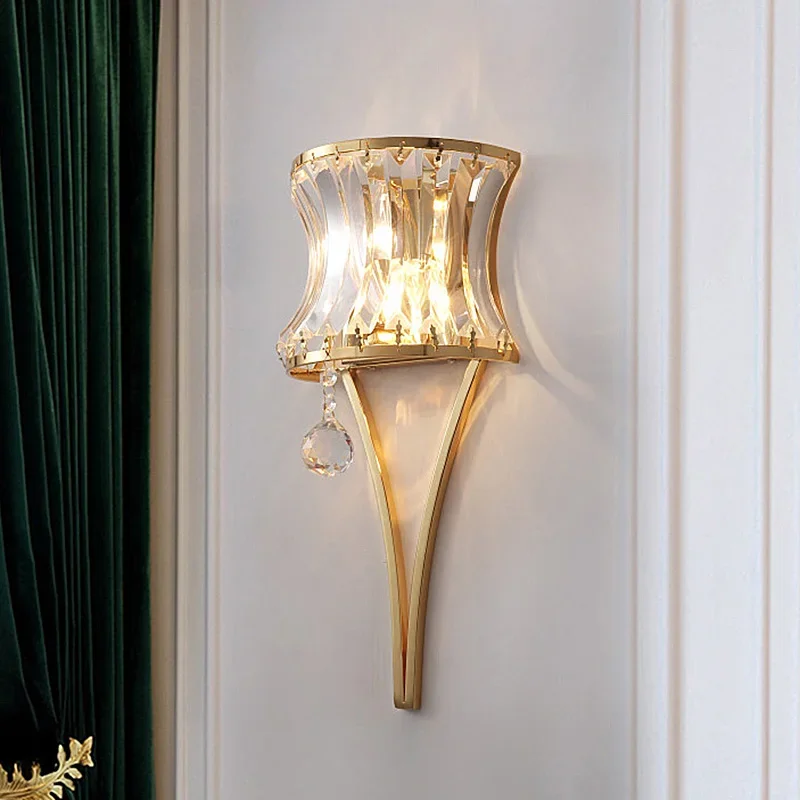 

Modern luxury crystal wall lamp creative minimalist bedroom bedside living room background corridor lighting LED wall light