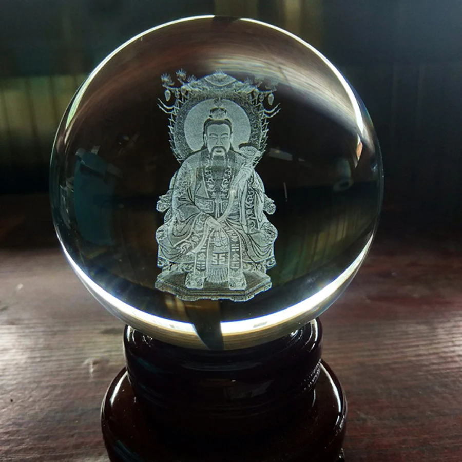 

Счастливая Азия Taoist master HOME эффективная покровитель изгнание злых духов фэн-шуй талисман 3D хрустальный шар статуя