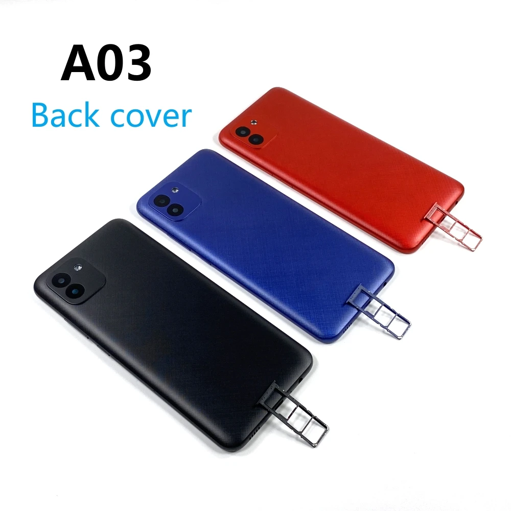 

For SAMSUNG Galaxy A03 A035 A035F Back Cover Battery Case Door Rear Full Housing Lid Replacement With Side Button SIM Card Tray