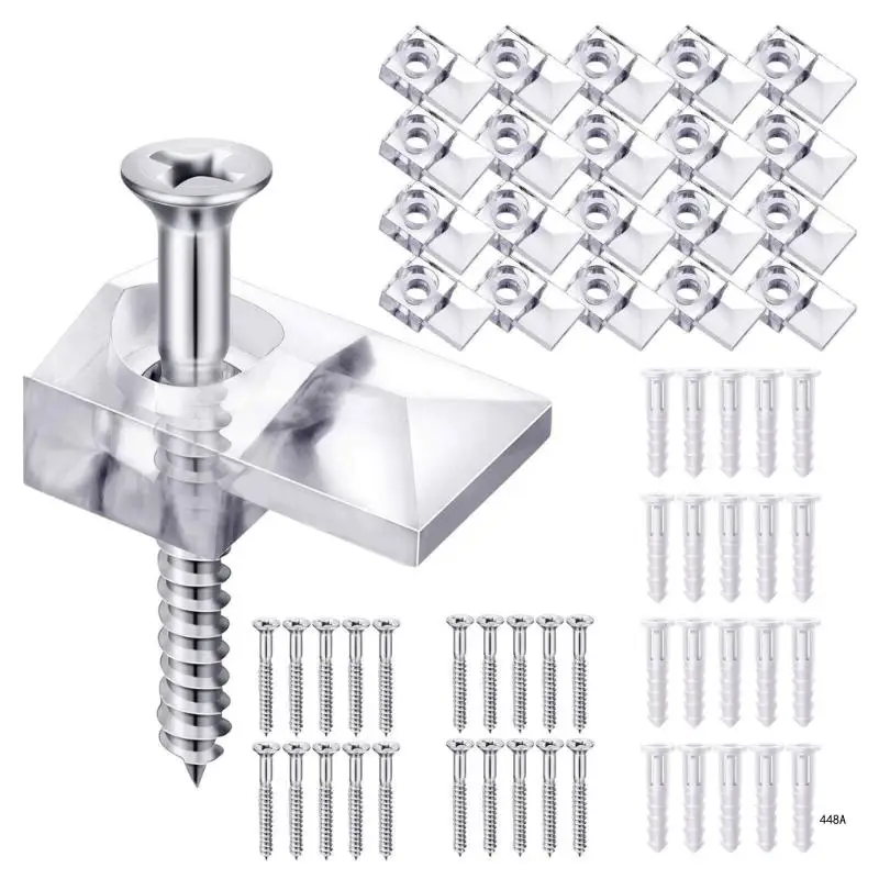 

20/40x Easy to Install Mirror Fixing Brackets Set Plastic Mirror Mounting Clips Clear Mirror Hangers Holder for Wall