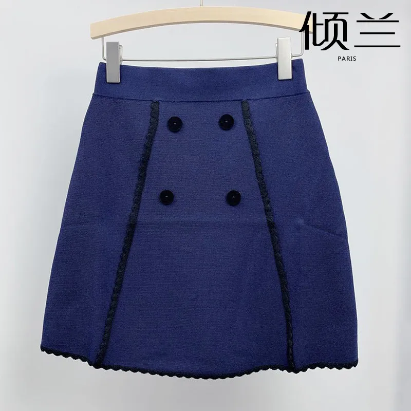 

PATADS French Halfbody Dress Autumn/Winter OL Commuting Style Contrast Color Line Slim Fit Short Skirt