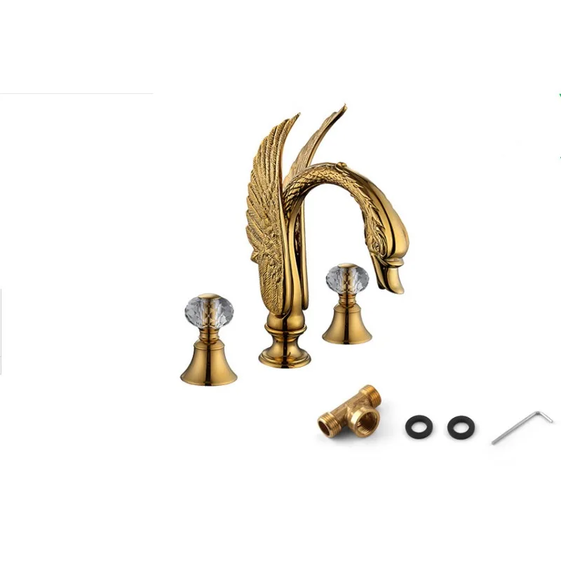 Gold CLour 3 Pieces Swan Sink Faucet Widespread Lavatory Basin Mixer Tap Clear Crystal Handles Deck Mounted
Gold CLour 3 Pieces Swan Sink Faucet Widespread Lavatory Basin Mixer Tap Clear Crystal Handles Deck Mounted