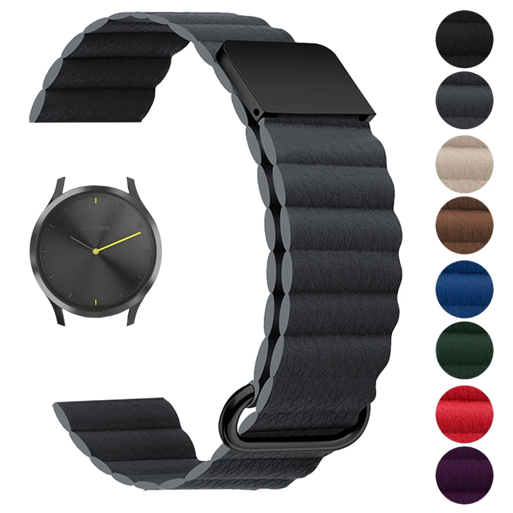 

Magnetic Leather Watchband for Garmin Vivoactive 3 4 HR Wrist Strap for Garmin Sq Active Move Venu 2 Plus Bracelet Band 20 22mm