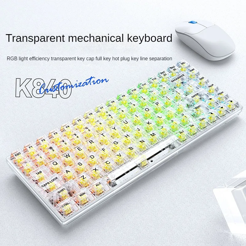 

K840 Transparent Mechanical Keyboard Hot Swappable Customized Luminous Office Game Esports Wired Mechanical Keyboard