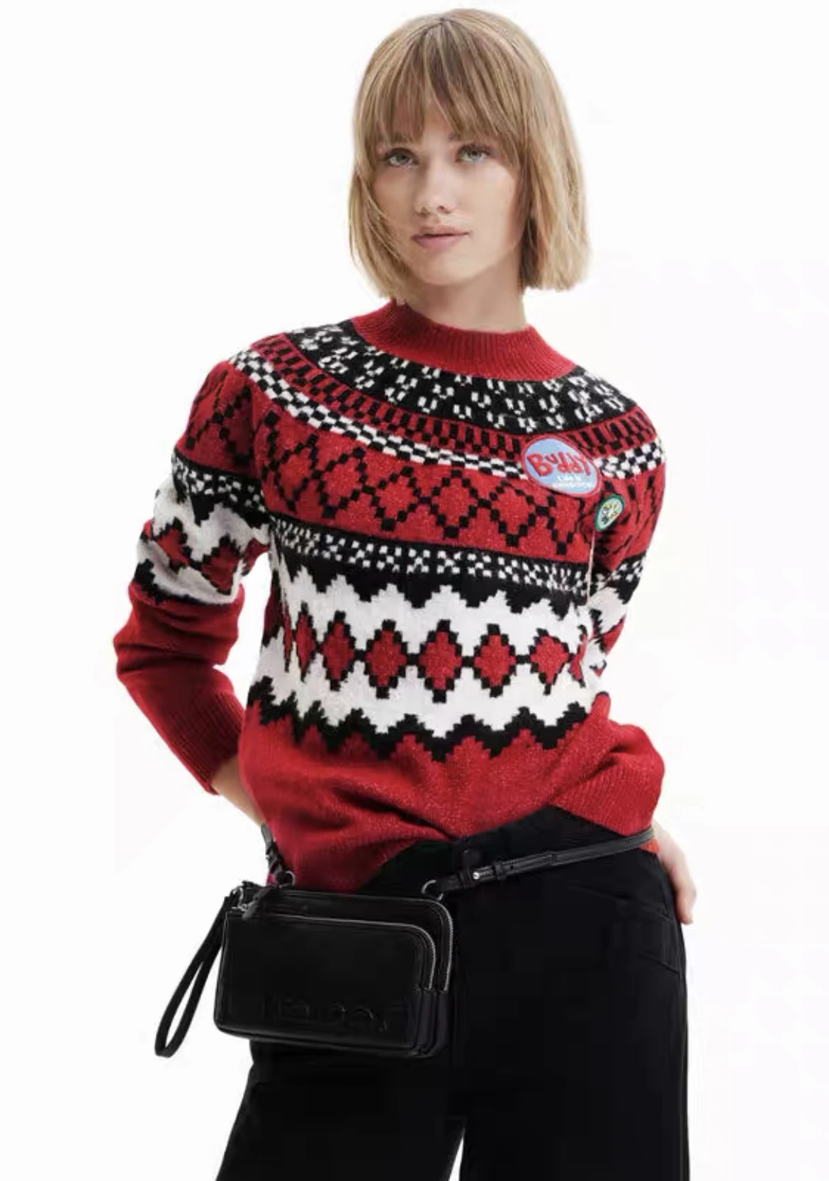 

Foreign Trade Original Order Spain New Women's Sweater Red Round Neck Holiday Warm Winter Knitwear