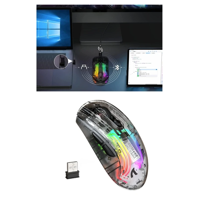 

Wireless Gaming Mouse Transparent Computer Mouse Tri-modes Bluetooth-compatible
