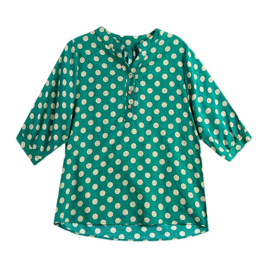 2022 Woman Summer New Good Quality Elegant Polka Dot V-Neck Cotton Linen Shirt
2022 Woman Summer New Good Quality Elegant Polka Dot V-Neck Cotton Linen Shirt