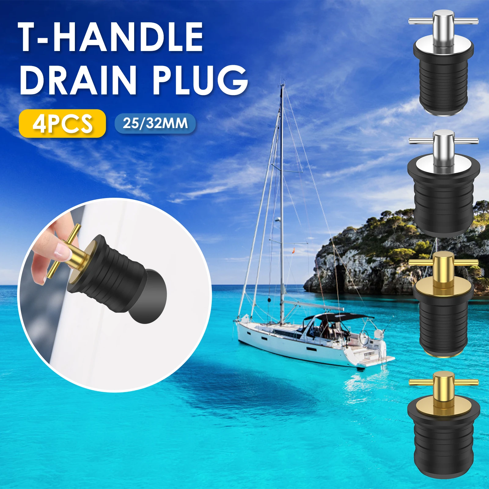 4Pcs T-Handle Drain Plug 25/32mm Metal Marine Boat Drain Plug Boat Rubber Plug Brass Boat Drain Twist Plug Sturdy Marine Boat
4Pcs T-Handle Drain Plug 25/32mm Metal Marine Boat Drain Plug Boat Rubber Plug Brass Boat Drain Twist Plug Sturdy Marine Boat