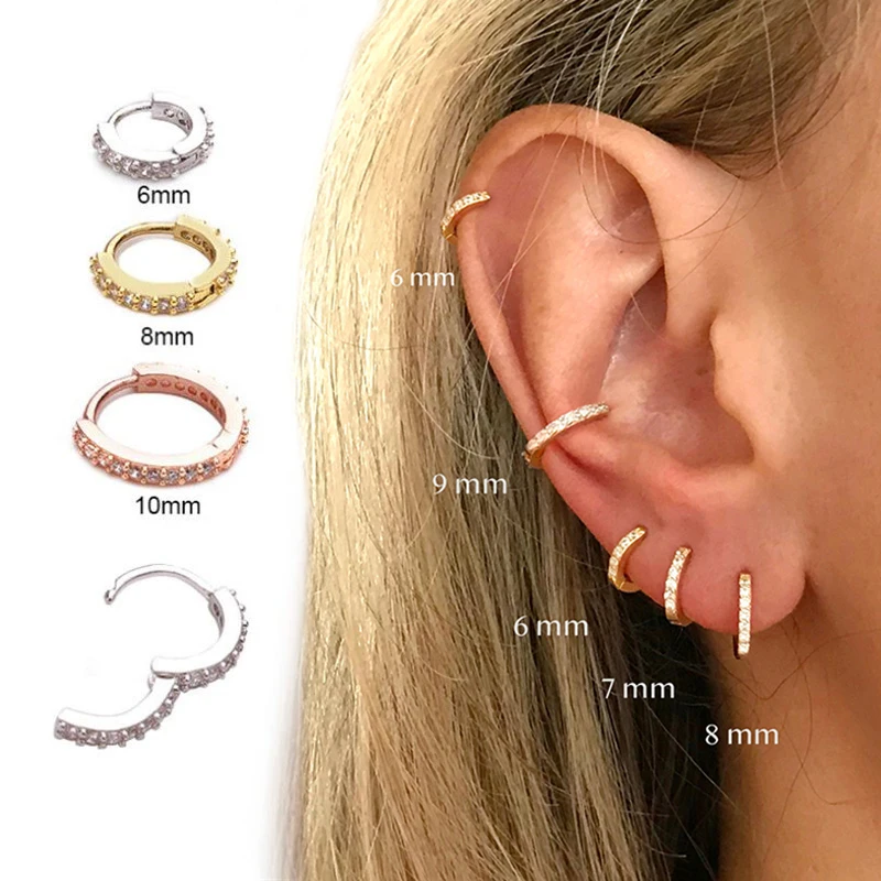 

1 Pair Tiny Multicolor Crystal Zirconia Hoop Earrings Women Stainless Steel Small Huggie Cartilage Helix Tragus Piercing Jewelry