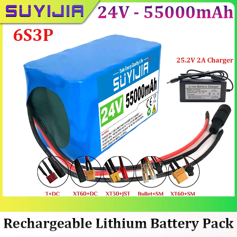 18650 6S3P Rechargeable Lithium Battery Pack 24V 55000mAh for Electric Bicycle Moped Scooter Built-in BMS with 25.2V 2A Charger
18650 6S3P Rechargeable Lithium Battery Pack 24V 55000mAh for Electric Bicycle Moped Scooter Built-in BMS with 25.2V 2A Charger