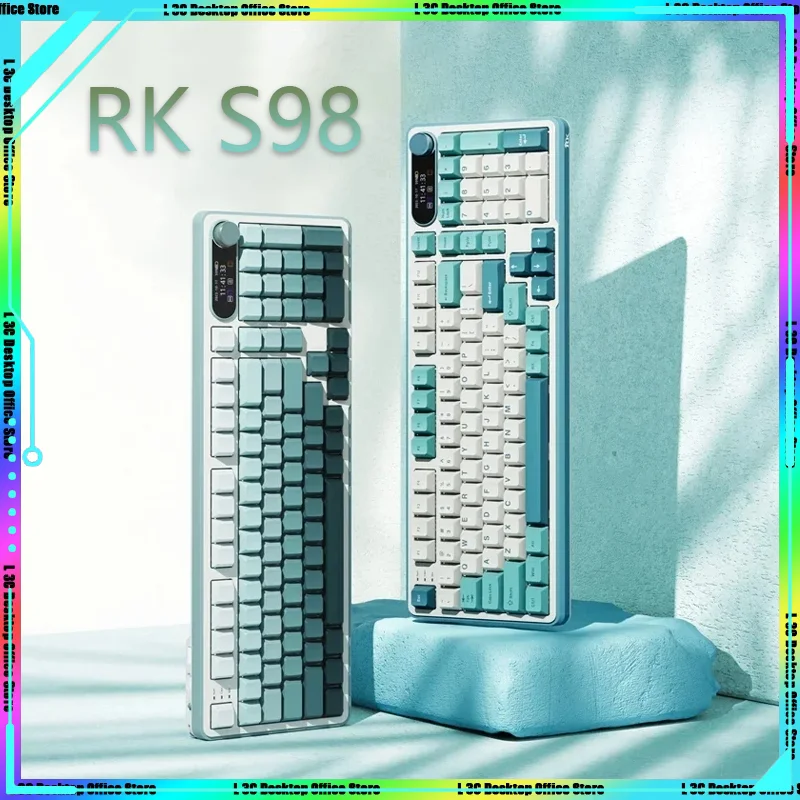 

Механическая игровая клавиатура RK S98, Беспроводная Bluetooth клавиатура с тремя режимами, 2,4 ГГц, RGB-подсветка, HIFI, TFT-экран, горячий разъем, верхняя конструкция, игровой подарок