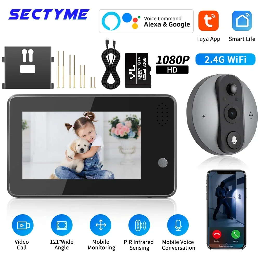 Sectyme 4.3 inch Tuya 1080P WiFi Smart Doorbell Eye Peephole Camera Two-way Audio Night Vision Peephole Doorbell Outdoor Monitor
Sectyme 4.3 inch Tuya 1080P WiFi Smart Doorbell Eye Peephole Camera Two-way Audio Night Vision Peephole Doorbell Outdoor Monitor