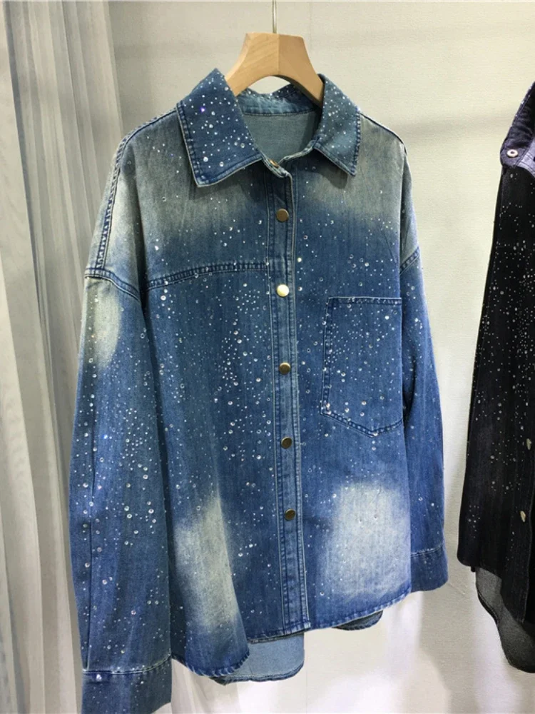 European Fashion Heavy Embroidery Hot Drilling Denim Jacket Women's All-Match Mid-Length Long-Sleeved Shirt Jacket Autumn Coat
European Fashion Heavy Embroidery Hot Drilling Denim Jacket Women's All-Match Mid-Length Long-Sleeved Shirt Jacket Autumn Coat