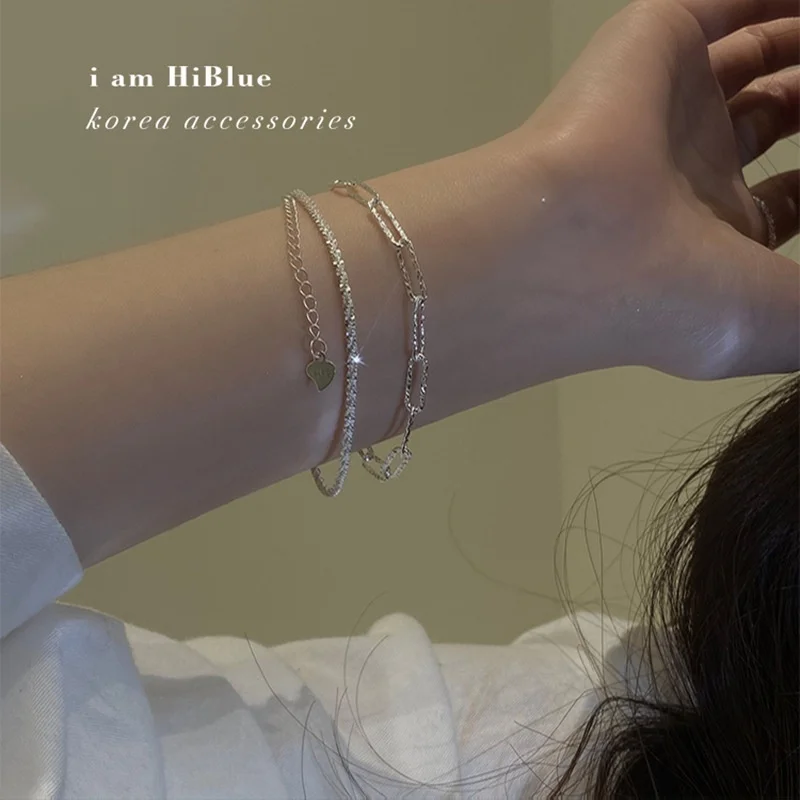 2pcs/Set Fashion Double Silver Glitter Bracelet Heart-shaped Pendant Bangles Accessories Women
2pcs/Set Fashion Double Silver Glitter Bracelet Heart-shaped Pendant Bangles Accessories Women