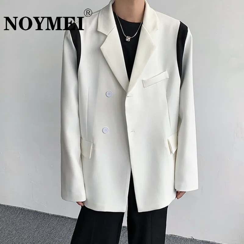 

NOYMEI Contrast Color Fashionable 2024 Blazer Men's Patchwork Personality Niche Simple Suit Jacket V-neck Spring New WA3931