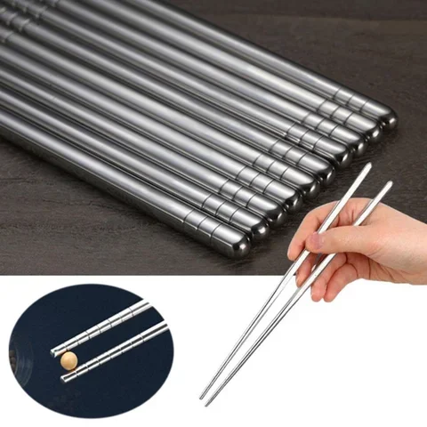 

1/ 3/ 5 Pairs Reusable Non-slip Stainless Steel Chopsticks Food Sushi Chinese Metal Chopsticks Kit Portable Kitchen Supplies