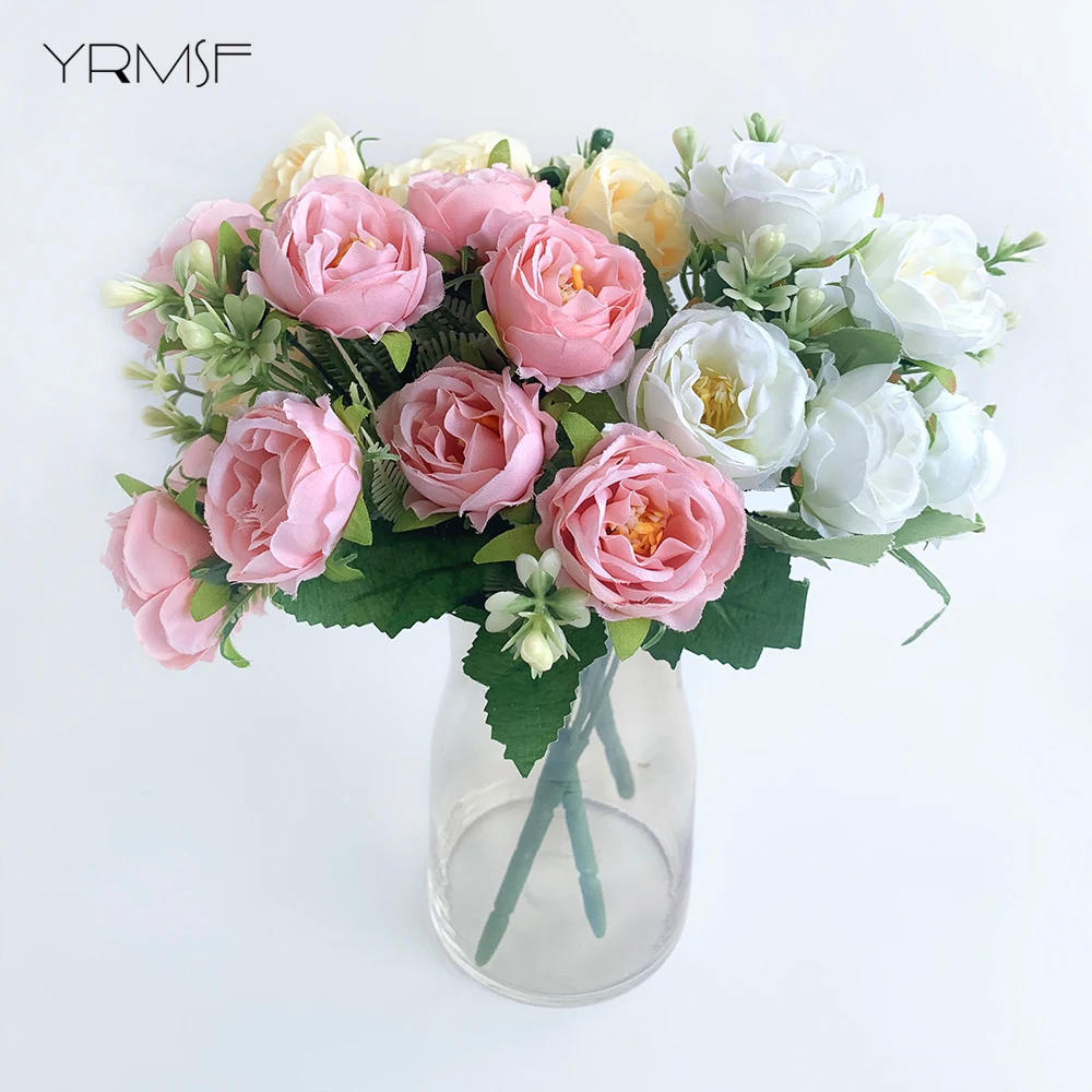 Generic Artificial Flowers 10 Heads Peony Pink Silk Roses Bride Bouquet