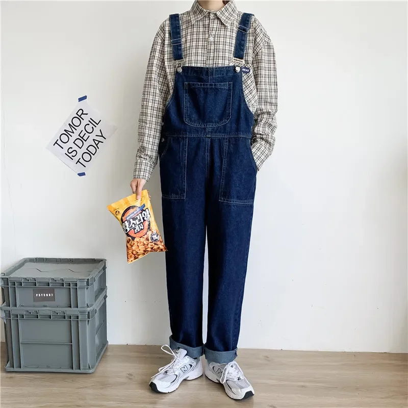 

Men's Jeans Denim Overalls Loose Plus Size Cropped Pants Straight Suspenders Jumpsuits Pockets Blue Cowboy Pants Trousers