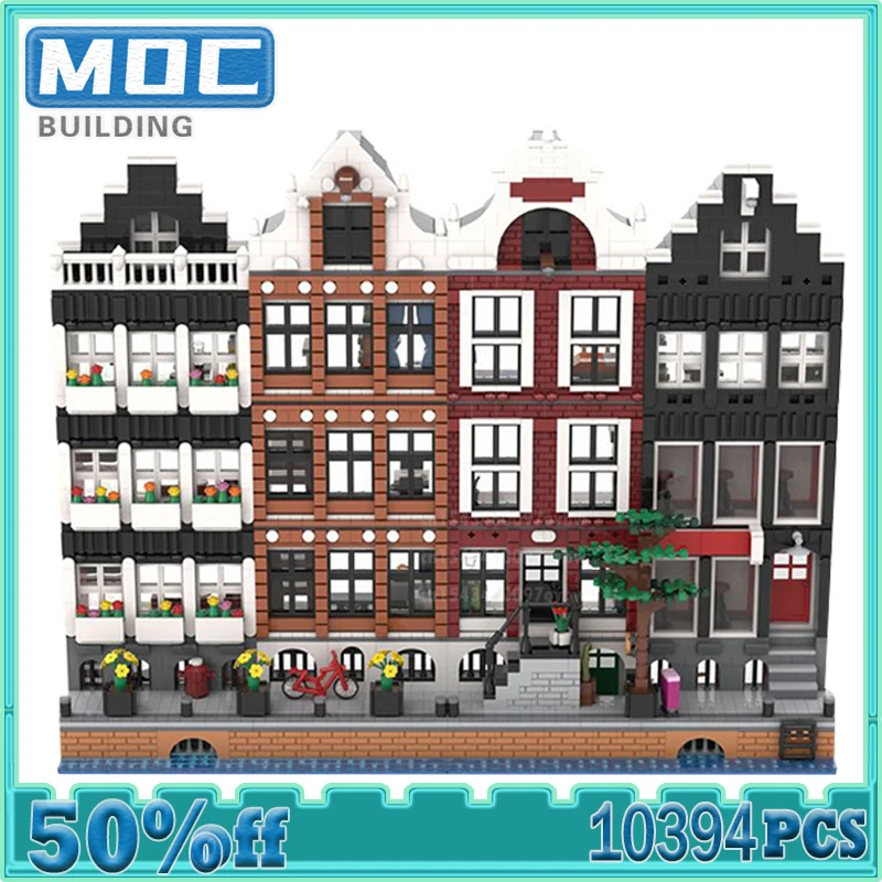 

Street View Building Blocks Amsterdam City Mansion MOC Bricks Modle DIY Assembly Modular Construction Creative Toy Holiday Gifts