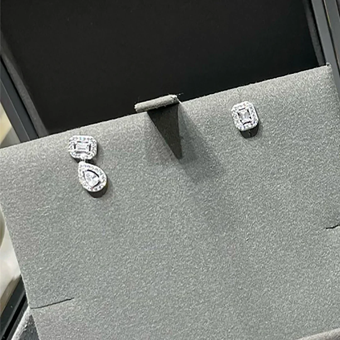 

925 Sterling Silver Luxury Jewelry My Twin1+2 Platinum Diamond Women's Mixed Earrings Asymmetric Droplet Blocks