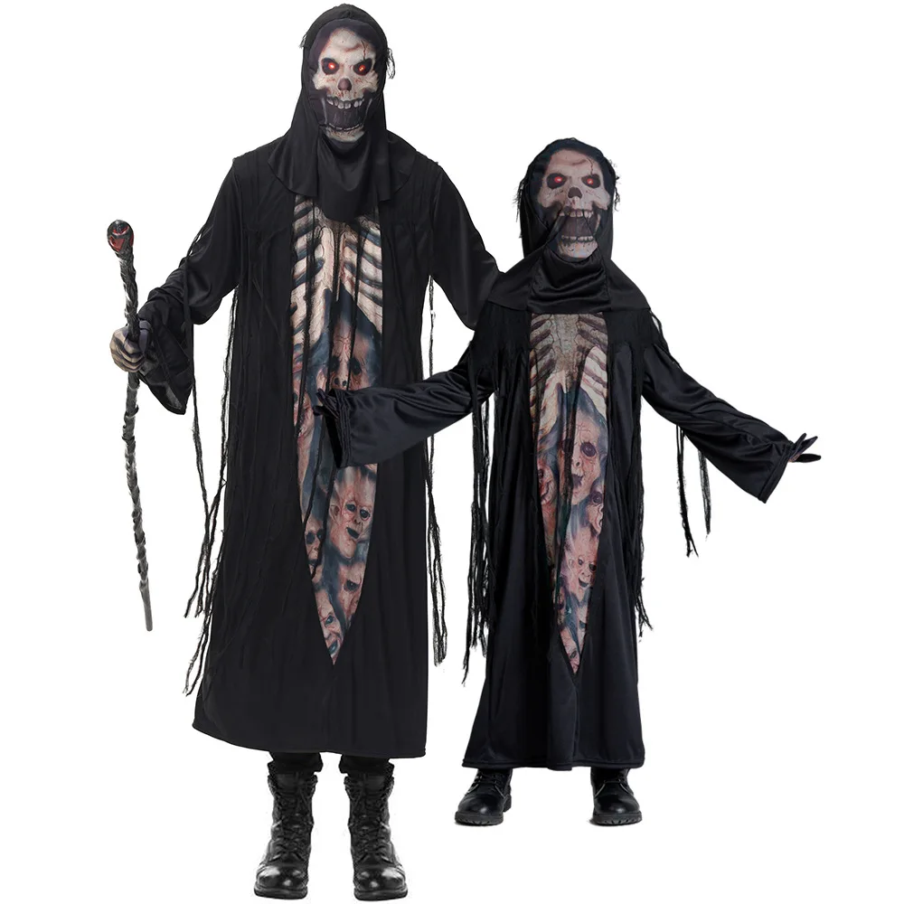 

Parent-Child Halloween Scary Grim Reaper Ghost Robes Skull Skeleton Costumes Cosplay Carnival Party Clothes Stage Wear