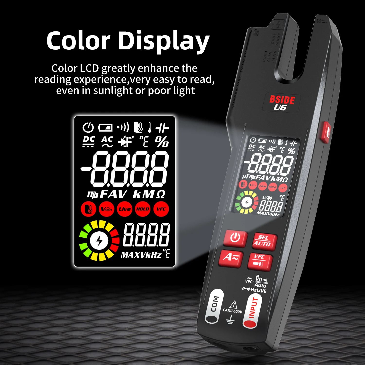 U6 Digital Clamp Meter DC/AC 600A 620V Voltmeter 9999 Counts Fork Automatic Multimeter VFC/VFD Voltage Current Electrical Tester
U6 Digital Clamp Meter DC/AC 600A 620V Voltmeter 9999 Counts Fork Automatic Multimeter VFC/VFD Voltage Current Electrical Tester