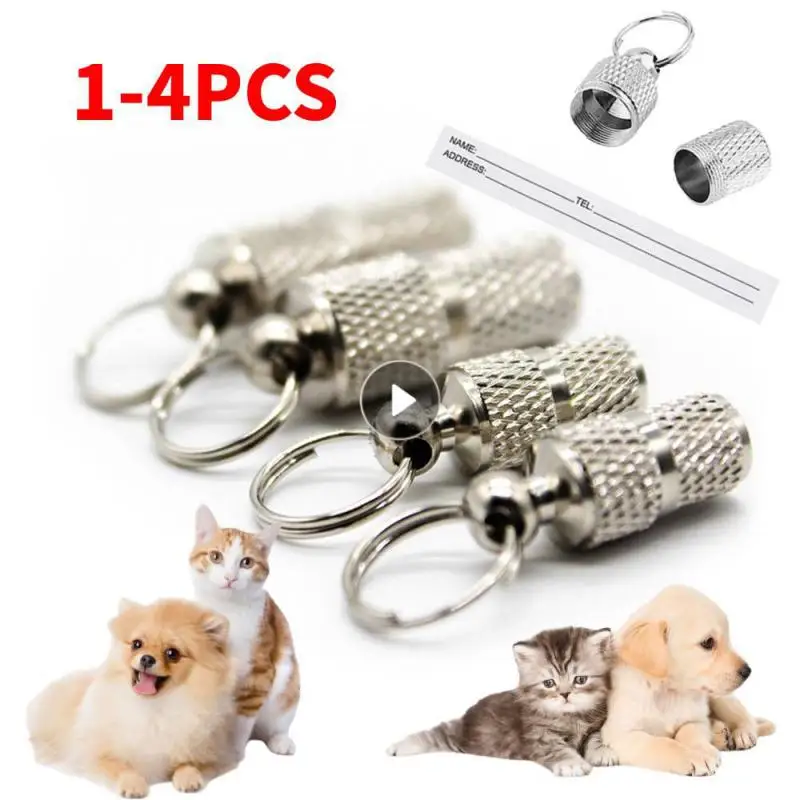 

1-4PCS Silver Pet Cat Dog ID Tag For Dogs Cats Anti Lost Name Address Label Identity Storage Tube Collar Keychain Pet Products