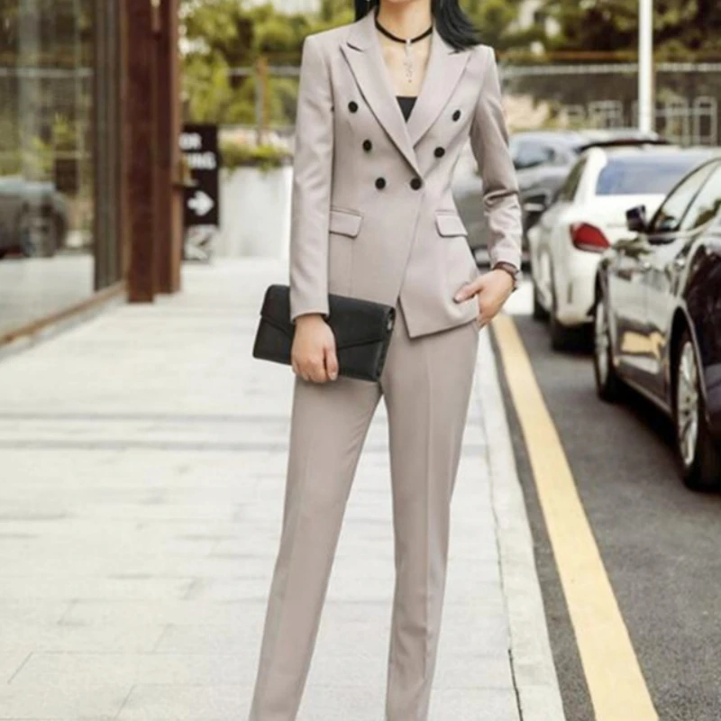 Fashion Women Suit 2 Pieces Double Breasted Slim Fit Business Office Formal Tuxedo Costume Femme Suit Jacket With Pants 
Fashion Women Suit 2 Pieces Double Breasted Slim Fit Business Office Formal Tuxedo Costume Femme Suit Jacket With Pants