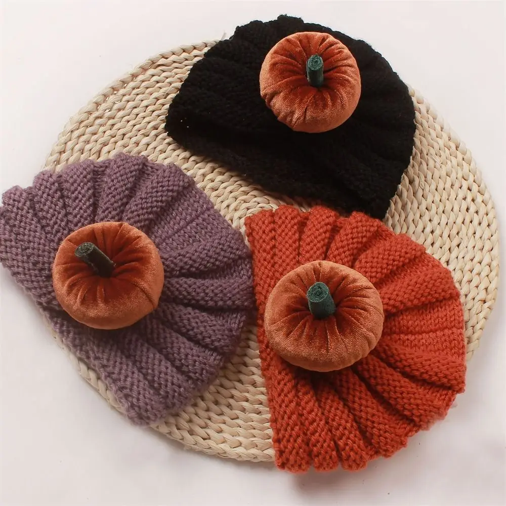 

Soft Elastic Infant Turban Cute Pumpkin Winter Warm Kids Bonnet Cap Happy Halloween Gifts Boys Girls