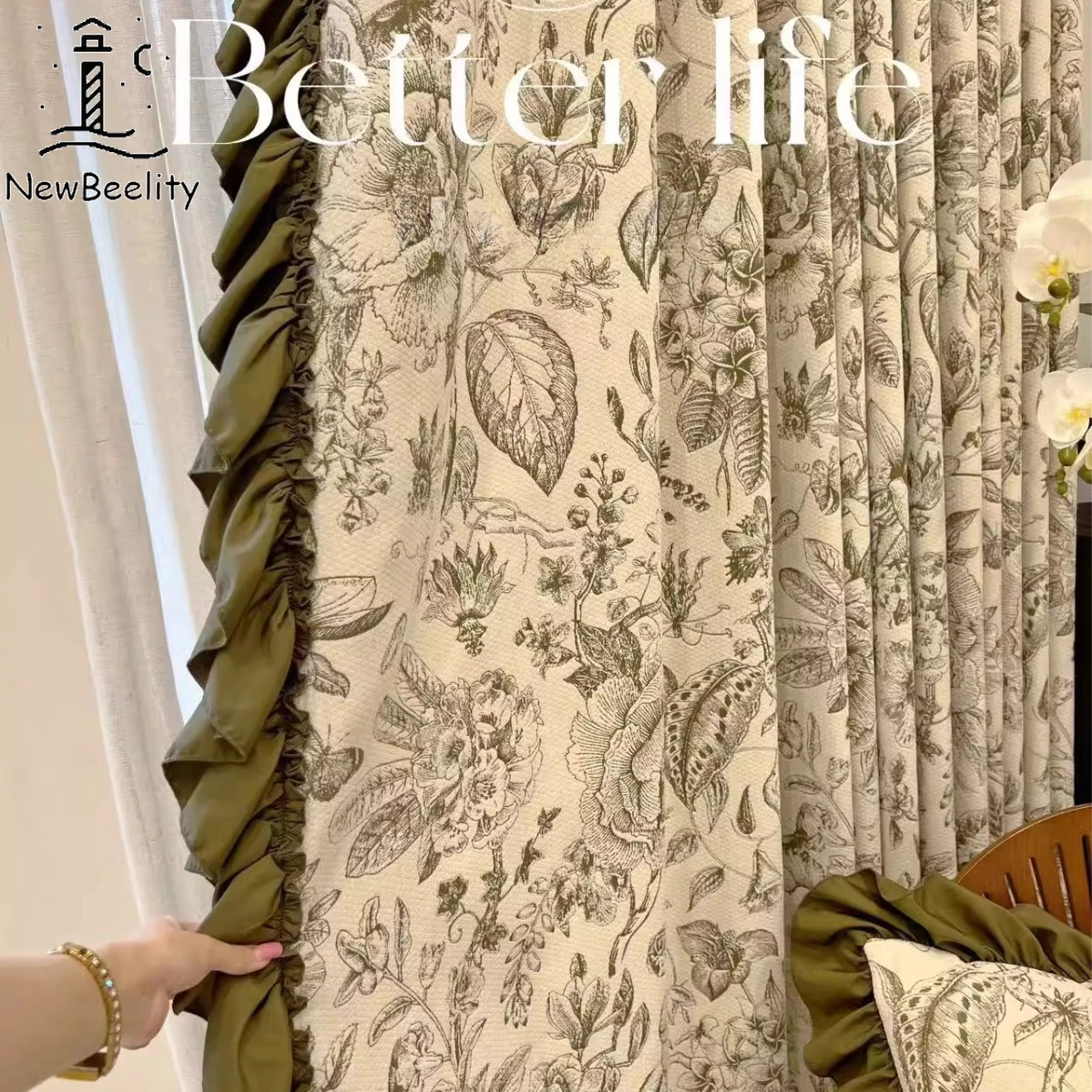 

Thickened Chenille Lace Curtains French Retro Light Luxury Living Room and Bedroom Window Blackout Jacquard Fabric Customization