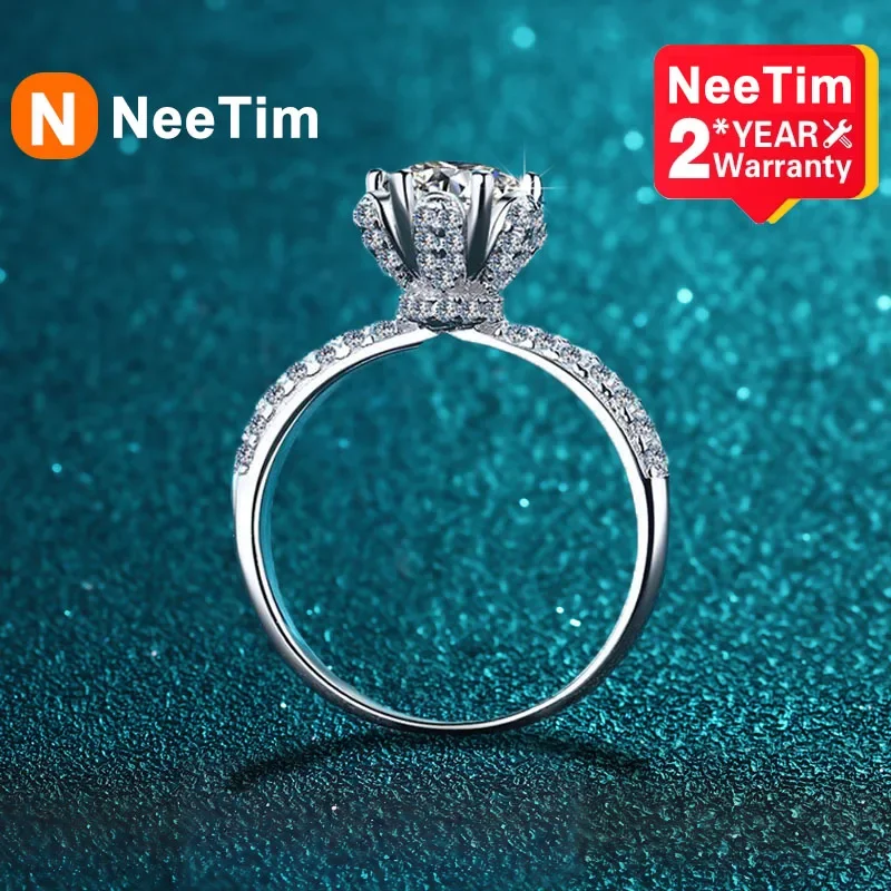 

NeeTim 5 Carat Moissanite Rings for Women White Gold plated Sterling Silver Lab Diamond Band with GRA Certificate Wedding Ring