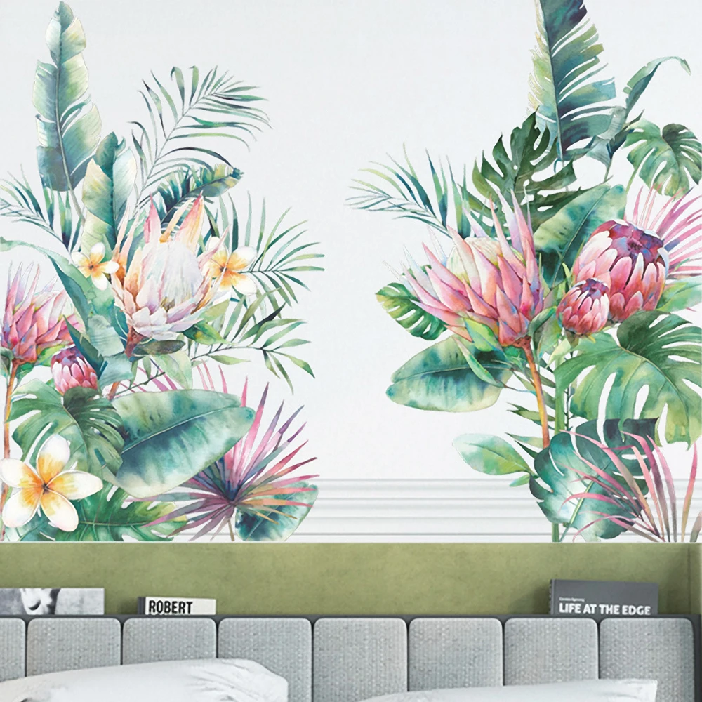 

DIY Green Tropical Plant Leaves Stickers Wall Border Decor Living Room Bedroom Decoration Removable Vinyl Mural Art Decals