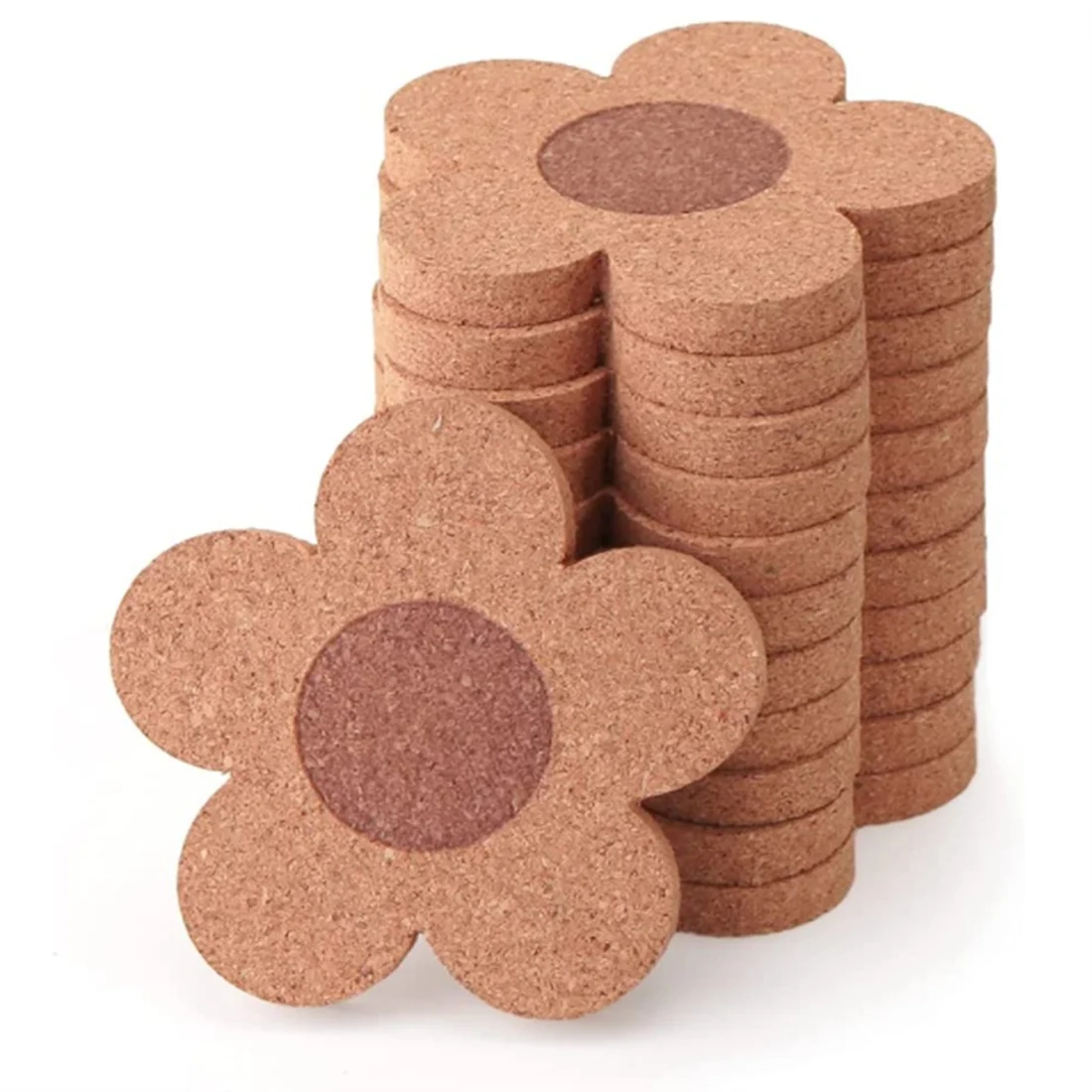 

12PCS Cute Coasters for Drinks,Absorbent&Reusable Coaster Set 4Inch Cork Flower Shape Coasters for Coffee,Tea Cup Mat