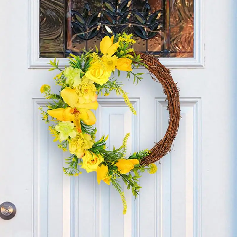 

Aesthetical Yellow Rose Front Door Wreath Realistic Spring Yellow Roses Wreath for Farmhouse Entrance Windows Walls Fireplaces