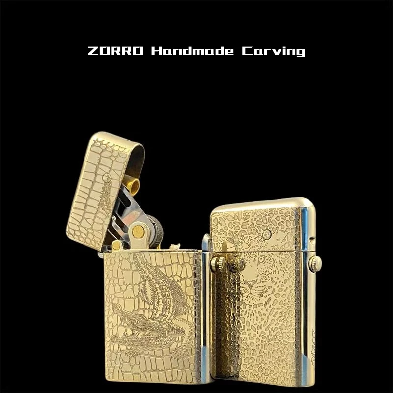 

ZORRO Pure Copper Handmade Double sided Laser Engraving Kerosene Lighter One Button Press Ejection Igniter Smoking Accessories