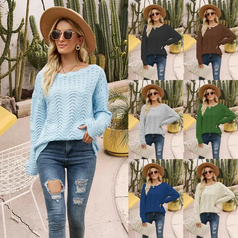 European and American Solid Color Hollow Pullover with Lace Knitwear, One Line Neck Off the Shoulder Sweater for Women SFC5-3
European and American Solid Color Hollow Pullover with Lace Knitwear, One Line Neck Off the Shoulder Sweater for Women SFC5-3