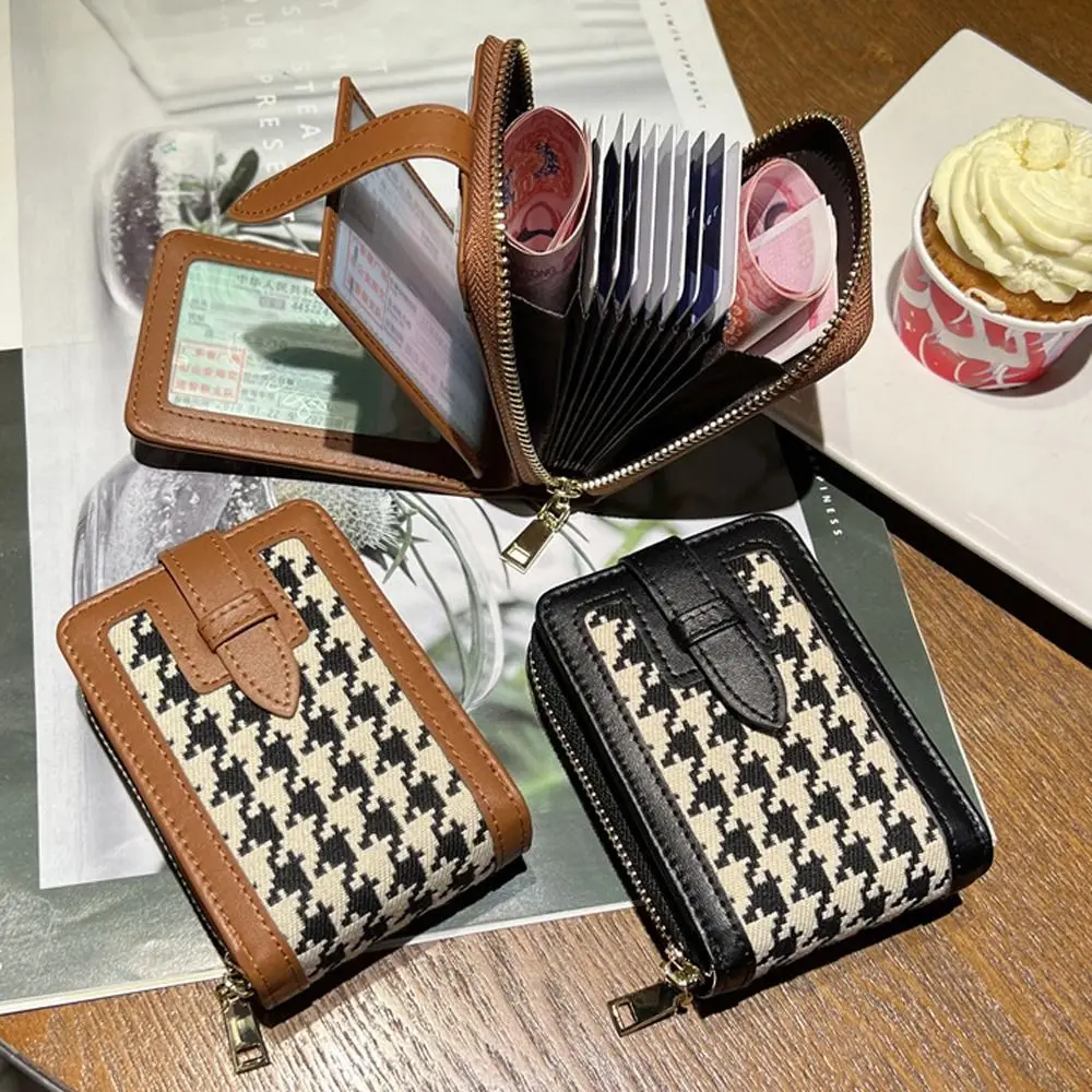 

Zipper Plaid Canvas Coin Purse Wallet Lattice PU Leather ID Credit Card Holder Simple Money Bag Driver's License Case