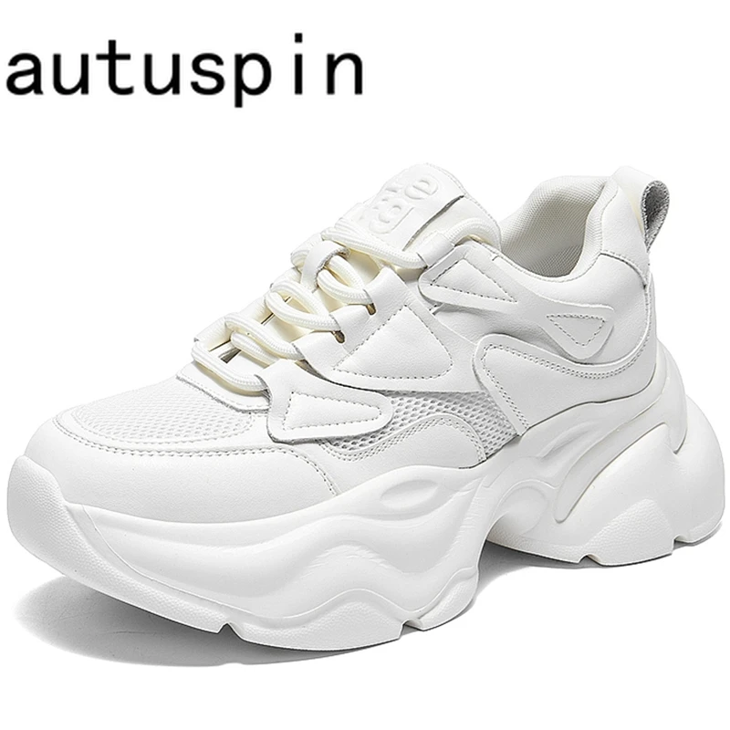 

AUTUSPIN Classic White Shoes for Women Summer Autumn Genuine Leather Vulcanized Sneakers Female Student Casual Platform Footwear