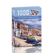 Mini Jigsaw Puzzle 1000 Pieces for Adults Kids Seaside Town Puzzle Toy Family Game Famous World Oil Painting Home Decoration