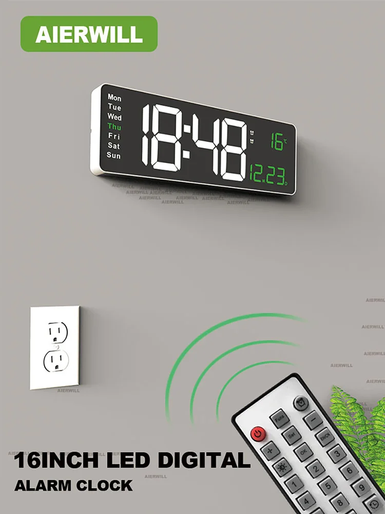 Aierwill N6 Digital Wall Clock 16inch Large Alarm Clock Remote Control Date Week Temperature Clock Dual Alarms LED Display Clock
Aierwill N6 Digital Wall Clock 16inch Large Alarm Clock Remote Control Date Week Temperature Clock Dual Alarms LED Display Clock