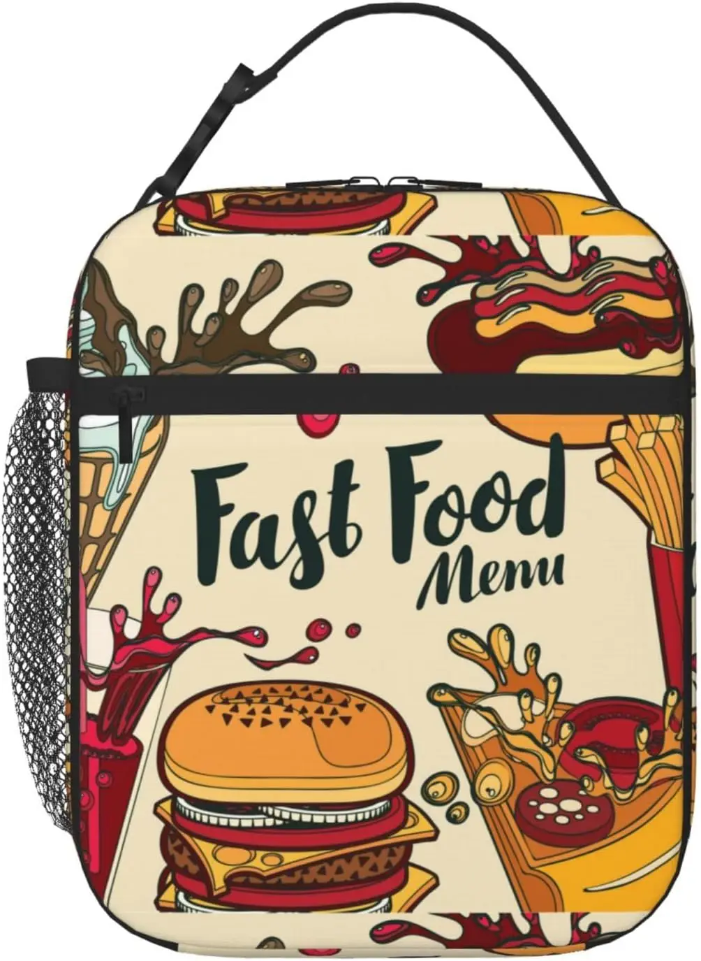 Fast Food Menu In Retro Style Portable Lunch Bag Insulated Lunch Box Reusable Totes for Women Men Work Picnic Camping
Fast Food Menu In Retro Style Portable Lunch Bag Insulated Lunch Box Reusable Totes for Women Men Work Picnic Camping